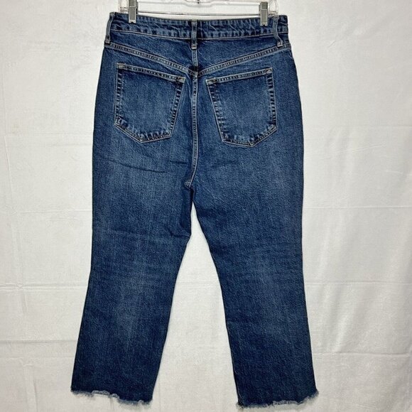 We The Free Crop Jeans Blue High-Rise Button-Fly Raw Hem Sz 31x25 Stretch - Picture 5 of 7
